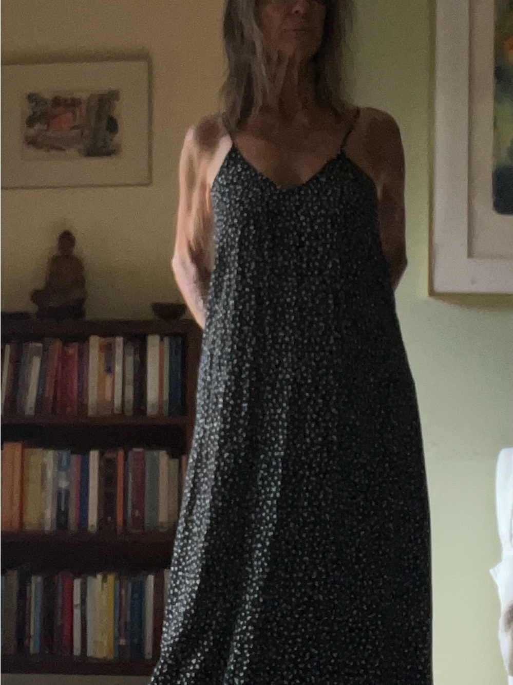 Old Navy Black Dotted Maxi Slip Dress